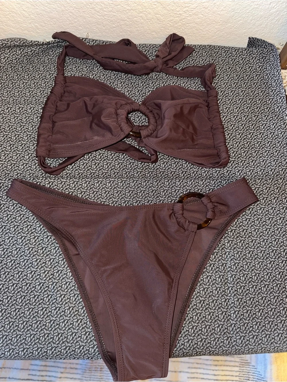 Women's Chocolate Brown Ring-Accent Bikini Set